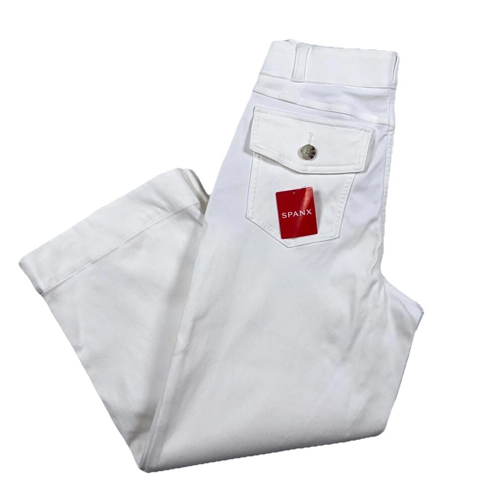 Spanx Pants Womens Small Bright White Stretch Twill Cropped Wide Leg Classic NWT
